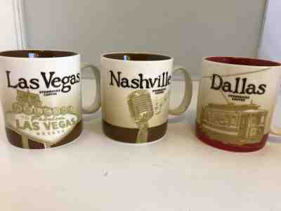 Starbucks Global Icon 16 oz Coffee lot 3 Las Vegas Nashville Dallas 