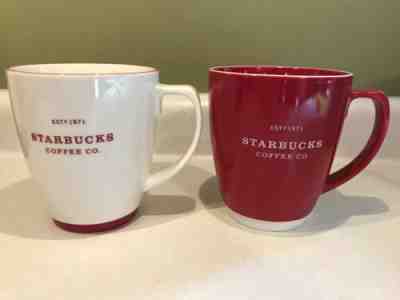 Set of Starbucks Coffee Mugs Est 1971 Large 18 fl oz Red w/White Mug 2007 & 2008 - Sold on eBay Nov, 29th 2019 for $45.00