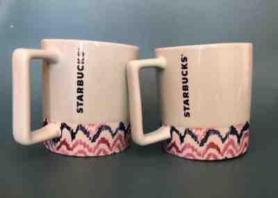 Set Of 2 Starbucks Pink Blue Ikat Watercolor  Valentine 21 Oz Coffee Mugs 2018 - Sold on eBay Nov, 29th 2019 for $17.51