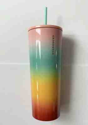 Starbucks Stainless Rainbow Tumbler With Straw 24oz Venti Summer New - Sold on eBay Nov, 29th 2019 for $31.50