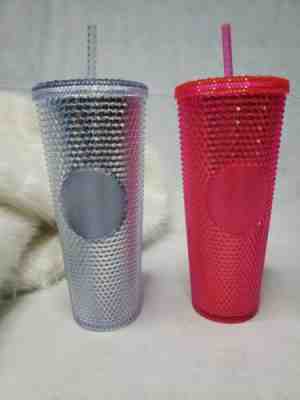  Starbucks Holiday 2019 Venti Studded Tumblers Cups Bling Platinum or Neon Pink - Sold on eBay Dec, 1st 2019 for $27.00