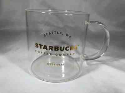 STARBUCKS COFFEE 18 OZ  CLEAR GLASS GOLD SEATTLE LOGO 2015 STUNNING C4 - Sold on eBay Dec, 1st 2019 for $24.99
