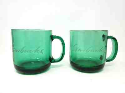 Set of 2 Starbucks Clear Green Glass Coffee Mugs Etched  - Sold on eBay Dec, 1st 2019 for $29.99