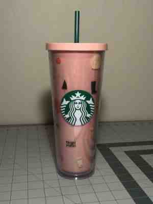 Starbucks Ban.do Pink Acrylic Tumbler Cold Cup Sweater Weather 24oz Venti - Sold on eBay Dec, 1st 2019 for $20.00