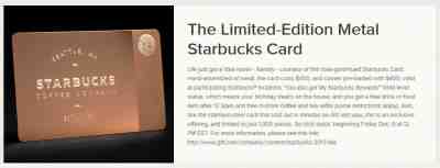 NEW RARE 2013 Rose Gold Metal Limited Edition Starbucks Gift Card w/ $0 balance - Sold on eBay Dec, 1st 2019 for $1,499.00