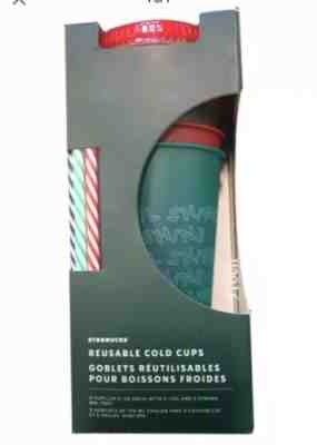 Starbucks 2019 Holiday Christmas Reusable Cold Cups With Straws 24oz 5 Pack NIB - Sold on eBay Dec, 1st 2019 for $36.99