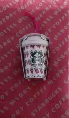 2019 Starbucks Ceramic white/red Merry Coffee Cup Christmas Ornament - Sold on eBay Dec, 1st 2019 for $17.99