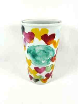 Starbucks 2015 Watercolor Hearts Ceramic Travel Mug Tumbler 10 oz Coffee Cup - Sold on eBay Dec, 1st 2019 for $18.95