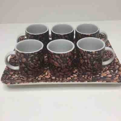 Starbucks 2007 Coffee Bean 6 Espresso Mugs & Matching Plate Serving Tray - Sold on eBay Dec, 1st 2019 for $89.99