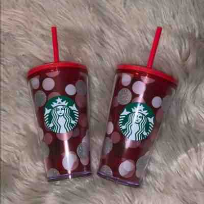 2 NEW Starbucks Red / Pink Polka Dot Tumbler Holiday 2019, 16oz Grande, Acrylic - Sold on eBay Dec, 1st 2019 for $40.00