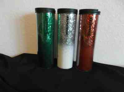 Starbucks 2019 Holiday Hot/Cold Cup 16oz Tumbler Set - Red Green White Glitter  - Sold on eBay Dec, 1st 2019 for $52.95