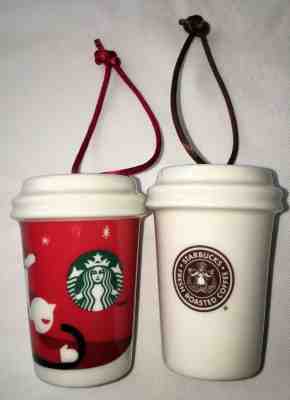 Set Of 2 Starbucks Cups Christmas Ornaments Holiday 2011 To Go Cup - Sold on eBay Dec, 1st 2019 for $15.89