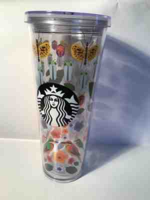 VINTAGE STARBUCKS TUMBLER COLD 24 Oz DRINKING NEW 2016 BUTTERFLIES LEAF BIRDS - Sold on eBay Dec, 1st 2019 for $19.99