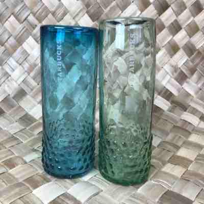 Starbucks Hand Blown Etched Blue & Green Collectible Drinking Glass  - Sold on eBay Dec, 1st 2019 for $31.50