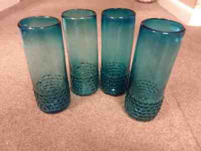 4 Starbucks Tall Blue Blown Glass Drinking Glasses Tumblers Moonstone Hobnail - Sold on eBay Dec, 1st 2019 for $49.95
