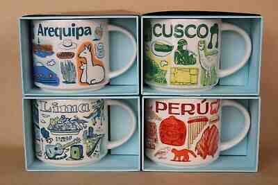 PERU STARBUCKS RARE south america mug set 14 oz LIMA CUSCO CITY AREQUIPA