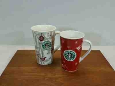 Pair Starbucks Christmas Coffee Holiday Mug Cups Red + White Tall 19 Oz  - Sold on eBay Nov, 30th 2019 for $19.00