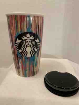 Starbucks ceramic tumbler 2015 paint drip stripes multicolors 12 oz Splatter Euc - Sold on eBay Nov, 30th 2019 for $22.00