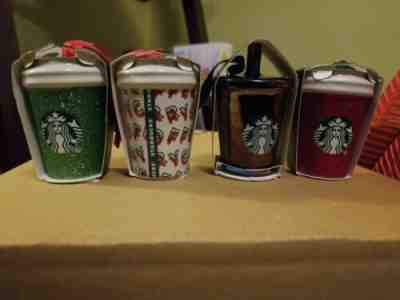 STARBUCKS 2019 Christmas / Holiday - SET OF 4 GLITTER / CERAMIC ORNAMENTS  - Sold on eBay Nov, 30th 2019 for $46.00