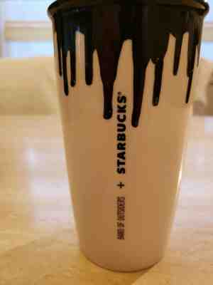 STARBUCKS Black Drip Band Of Outsiders Ceramic Travel Mug Tumbler Rare Grande - Sold on eBay Nov, 30th 2019 for $17.16