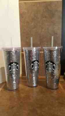 New 2017 Starbucks METALLIC SILVER SEQUINS Cold Cup 24oz Holiday Collection - Sold on eBay Dec, 1st 2019 for $34.99