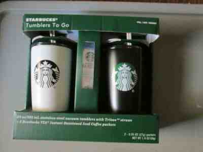 STARBUCKS GIFT PACK TUMBLERS TO GO (2) STAINLESS STEEL VACUUM TRITAN STRAWS NEW - Sold on eBay Dec, 1st 2019 for $25.95