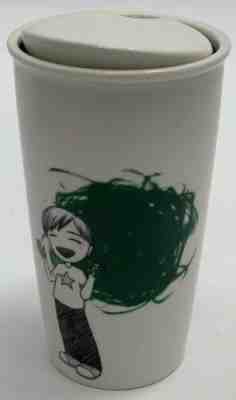 Starbucks Green Scribble Girl Travel Mug with Ceramic Lid, 12oz Tumbler, 2015 - Sold on eBay Nov, 30th 2019 for $16.43