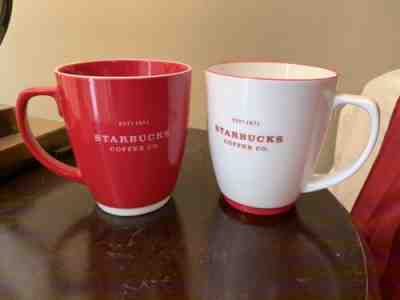 New 2 Starbucks 2007 Abbey Christmas Holiday Coffee Mug Cup 18 Oz Red White - Sold on eBay Dec, 1st 2019 for $29.99