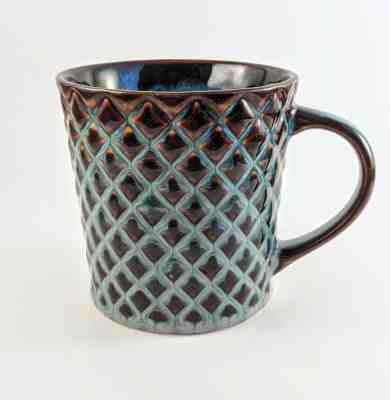 Starbucks 2007 Blue & Green Teal Diamond Scale Patterned Quilted Coffee Mug - Sold on eBay Dec, 1st 2019 for $22.00
