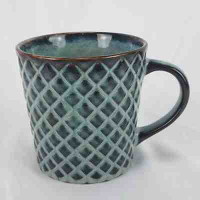 STARBUCKS 2007 Blue Brown Drip Glaze Diamond Quilted Pineapple Coffee Mug - Sold on eBay Dec, 1st 2019 for $29.77
