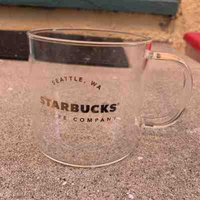 Starbucks 2015 glass coffee tea heritage mug gold lettering Seattle WA 18oz - Sold on eBay Dec, 1st 2019 for $25.52