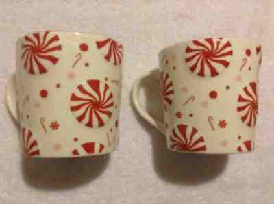 2 (pair) Starbucks 2007 Holiday Pepperment Candy Cane Coffee Mugs Tea Cup 16oz