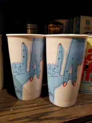 NEW Starbucks Los Angeles LA Hands Pink Cold  Ceramic Tumbler Cup with Cap 355ml - Sold on eBay Dec, 1st 2019 for $39.60