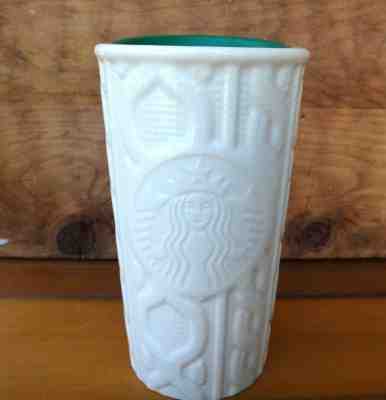 Starbucks 2016 Green Siren Logo Sweater Cable Coffee Tea Cocoa Travel Mug & Lid - Sold on eBay Dec, 4th 2019 for $17.99