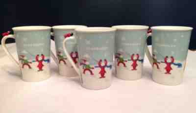 5 Starbucks 2011 8 Oz Mug - Kids With Dog On Sled -Red Plane On Handle -Snow Fun - Sold on eBay Dec, 4th 2019 for $24.99