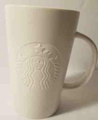 STARBUCKS COFFEE - 2014 Matte White Etched Embossed Mermaid Logo 12oz Cup Mug - Sold on eBay Dec, 3rd 2019 for $17.95