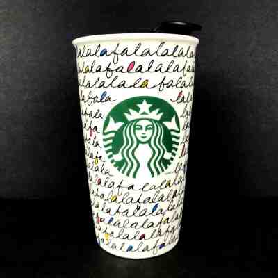 Starbucks Holiday 2011 FaLaLaLa Ceramic Travel Tumbler Mug 12 oz - Sold on eBay Dec, 3rd 2019 for $27.99