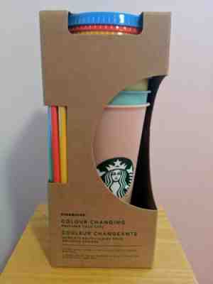 COLOUR CHANGING Starbucks Reusable Cold Cups- 5 Cups Lids Straws 24oz - Sold on eBay Dec, 3rd 2019 for $125.00