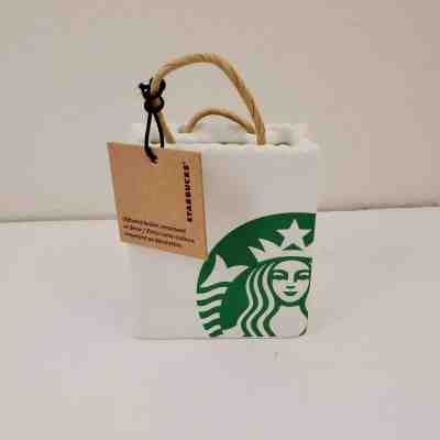 Starbucks Ceramic Tote Giftcard Holder Ornament - Sold on eBay Dec, 3rd 2019 for $17.99