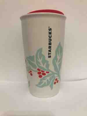 Starbucks Ceramic Tumbler White Red Double Wall Traveler Holiday 12 Oz Cup Mug - Sold on eBay Dec, 3rd 2019 for $21.00