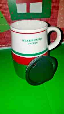 STARBUCKS Travel Mug 2006 White Red Ceramic Metal Bottom Coffee Cup 14 Oz  - Sold on eBay Dec, 3rd 2019 for $19.99