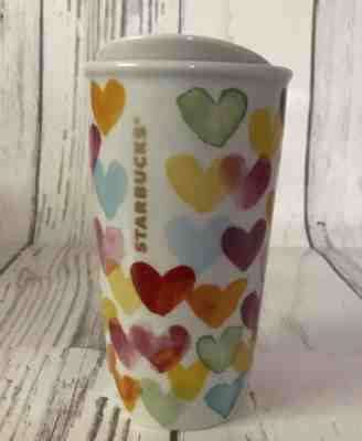 Starbucks 2015 Watercolor Hearts Ceramic Travel Mug Tumbler 10 oz Coffee Cup - Sold on eBay Dec, 3rd 2019 for $29.95