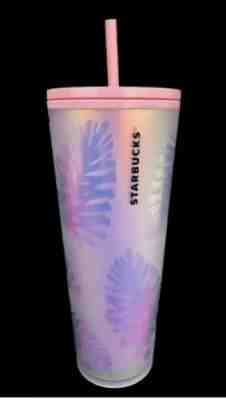Starbucks 2019 Holiday Holographic Iridescent Palm Leaf 24 Oz Tumbler Pink Blush - Sold on eBay Dec, 3rd 2019 for $40.00