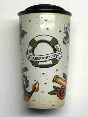 STARBUCKS 2015 Tattoo Mermaid Siren Sailor Ceramic Travel Mug Cup Tumbler 12 OZ - Sold on eBay Dec, 3rd 2019 for $53.00