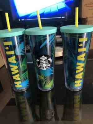 Starbucks HAWAII Palm Leaf Mug Plastic Tumbler - Sold on eBay Dec, 3rd 2019 for $30.00