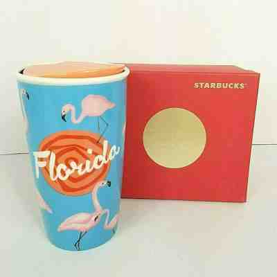 Starbucks Florida Ceramic Tumbler Travel Mug Blue Pink Flamingos Collection - Sold on eBay Dec, 3rd 2019 for $29.95