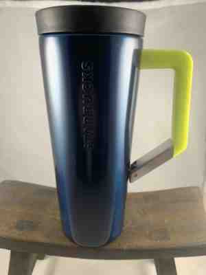 Starbucks Stainless Steel Travel Mug Navy Blue With Neon Handle 16oz - Sold on eBay Dec, 3rd 2019 for $22.99
