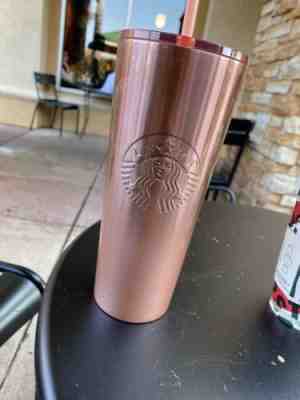 STARBUCKS 2019 Cold Cup Rose Gold Glitter Ombré Tumbler HOLIDAY 24oz - Sold on eBay Dec, 3rd 2019 for $36.00