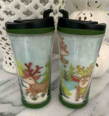 2 Starbucks Travel Tumbler Cups 8 oz Winter Reindeer Kids Hologram  - Sold on eBay Dec, 3rd 2019 for $15.00