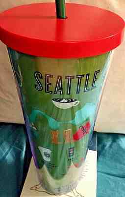 Starbucks Seattle Icon Traveler 24oz Venti XL Cold Beverage Tumbler Green NWT - Sold on eBay Dec, 3rd 2019 for $24.50